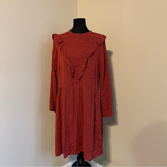 Universal Thread Rust Long Sleeve Cottagecore Dress Valentines Day - Picture 4 of 9